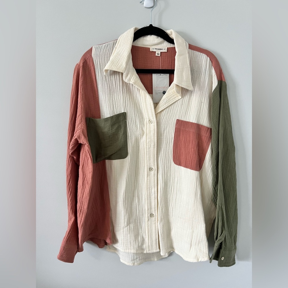 Eesome Cream and Pink Textured Shirt